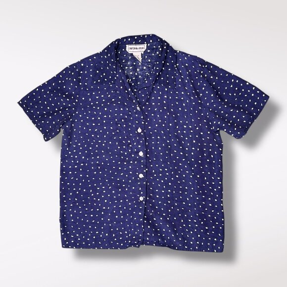 Vintage California Krush Navy Blue Polka Dot Button Up Blouse Size Medium - Picture 8 of 8